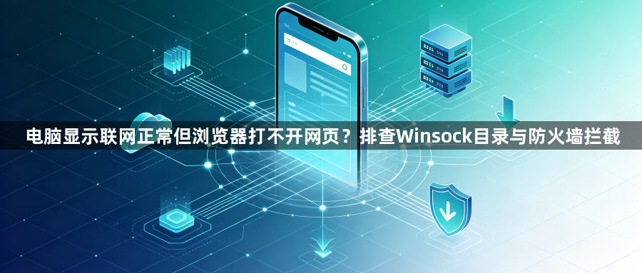 电脑显示联网正常但浏览器打不开网页？排查Winsock目录与防火墙拦截1